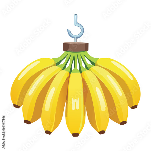 A Bunch of Bananas Hanging from a Metal Hook - Vector Illustration
