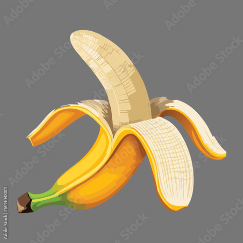 A Peeled Ripe Yellow Banana with the Skin Pulled Down - Vector Illustration