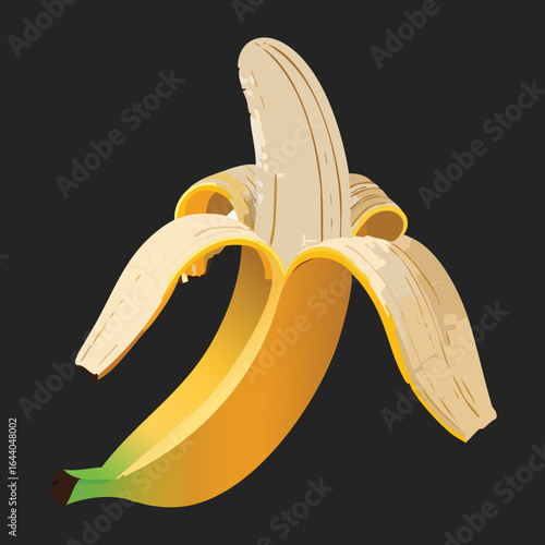A Ripe Yellow Banana with the Peel Opened and Ready to Eat - Vector Illustration