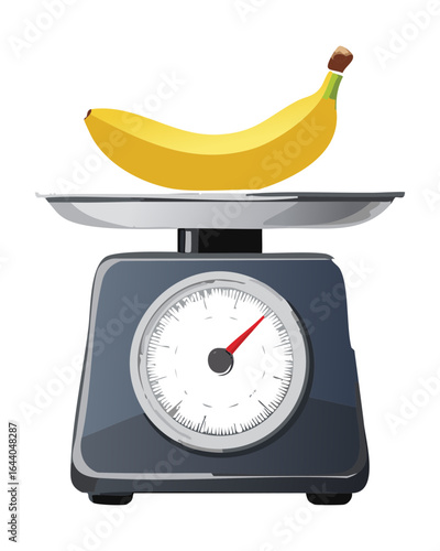 A Single Banana on a Vintage Kitchen Weighing Scale - Vector Illustration