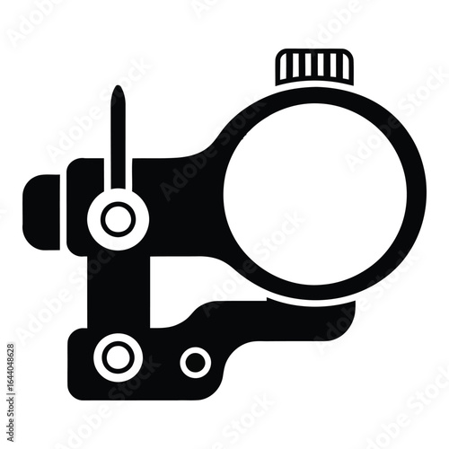 Black silhouette of a rifle scope with adjustable turret and objective lens weapon optics