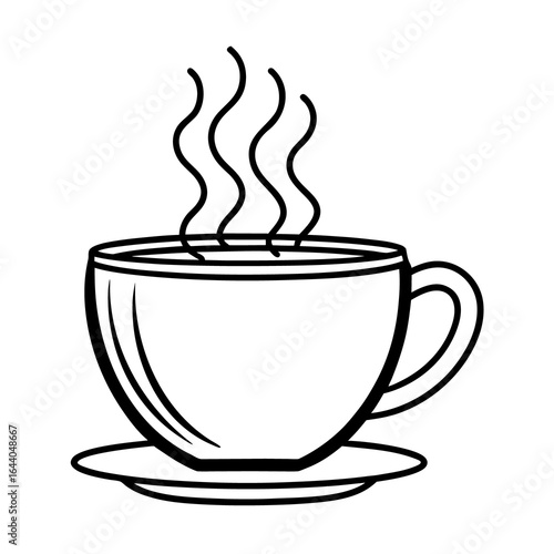 A simple brown vector icon of a hot coffee mug with steam rising from a saucer