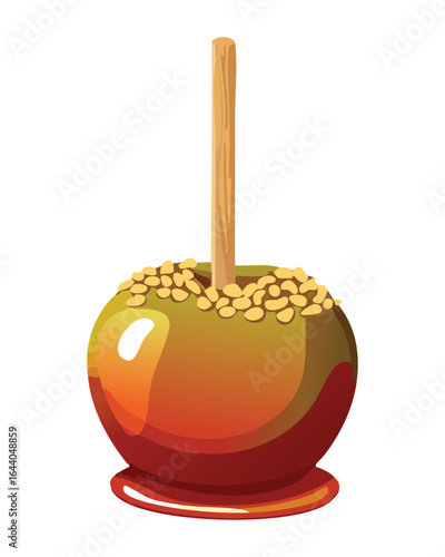 Delicious Candy Apple Dipped in Caramel and Topped with Nuts - Vector Illustration