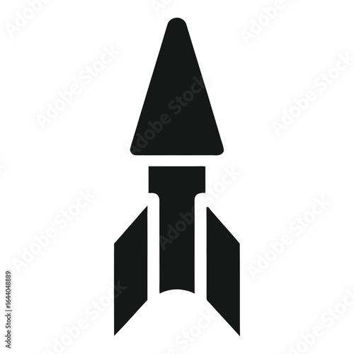Black silhouette of a rocket ship with fins on white background spaceship space