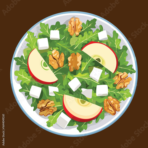 Healthy Salad with Walnuts, Apples, and Creamy Feta - Vector Illustration