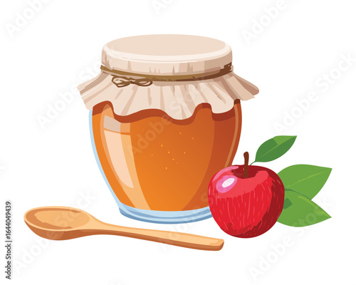 Delicious Apple and Cinnamon Jam with a Spoon - Vector Illustration