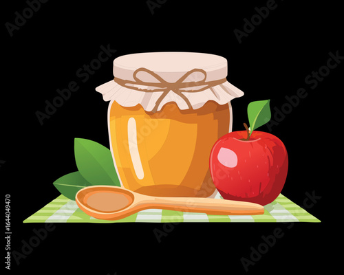Sweet Homemade Jam Jar with Fresh Fruit - Vector Illustratiom