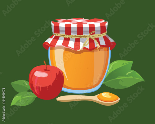 Delicious Homemade Jam from Apples in a Glass Jar - Vector Illustration