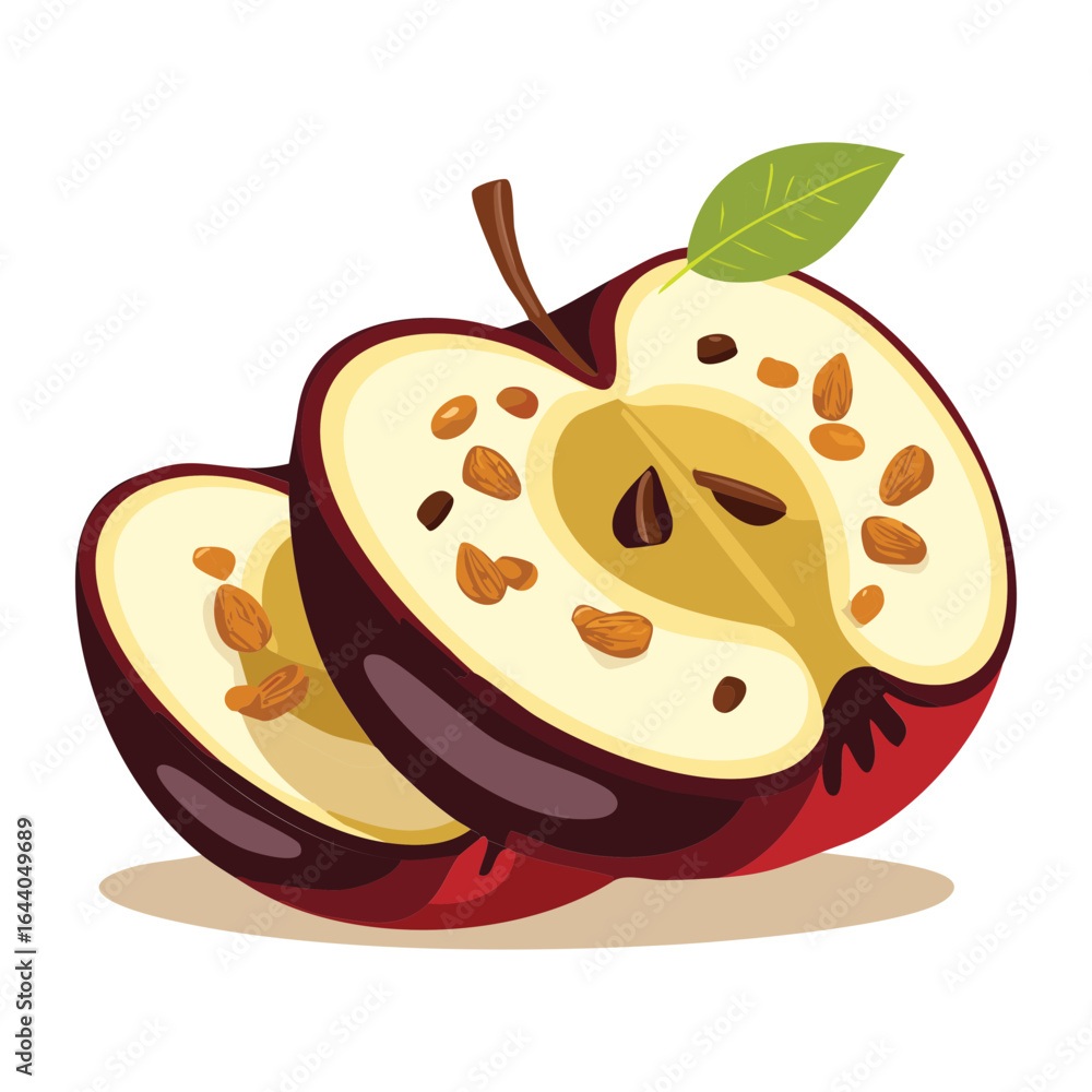 Obraz premium Slices of a Red Apple Showing the Core, Seeds, and Inside - Vector Illustration