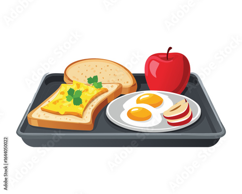 A Healthy Breakfast Plate with Fried Eggs and Toast - Vector Illustration