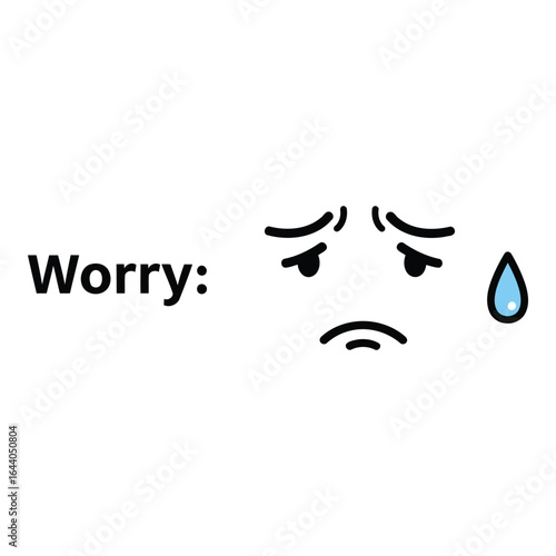 Black text Worry with worried cartoon face and blue sweat drop lettering font