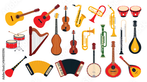 Diverse Collection of Musical Instruments Illustration for Music Education and Orchestra Concepts Various Shapes and Colors