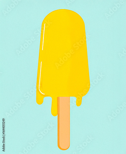 Yellow ice cream on a stick against a blue background