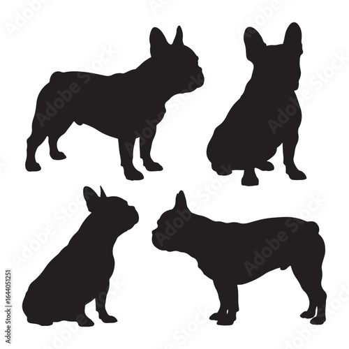 Four Black Silhouette Poses of French Bulldogs puppy animal
