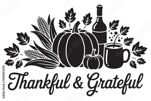 Thanksgiving harvest arrangement with thankful and grateful text autumn fall