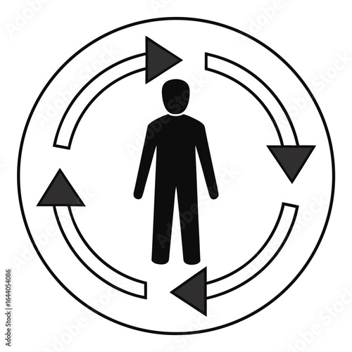 Black silhouette figure within a broken outline icon