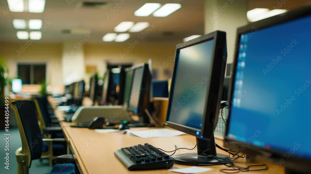 custom made wallpaper toronto digitalRow of computers on a wooden desk, perfect for office or study settings