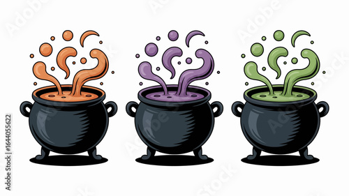 Consisting of three black cauldrons.