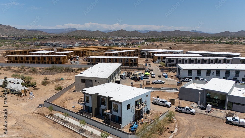 Aerial view of modern construction site in desert. Aerial view of modern construction site in desert.