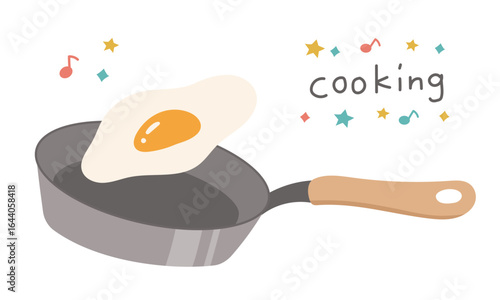フライパンで目玉焼きを作っているかわいいイラスト