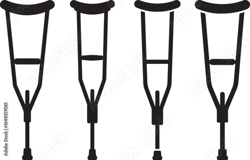 Four identical medical crutches shown in a clean silhouette against a white background