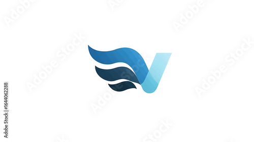 Blue winged letter V abstract logo image