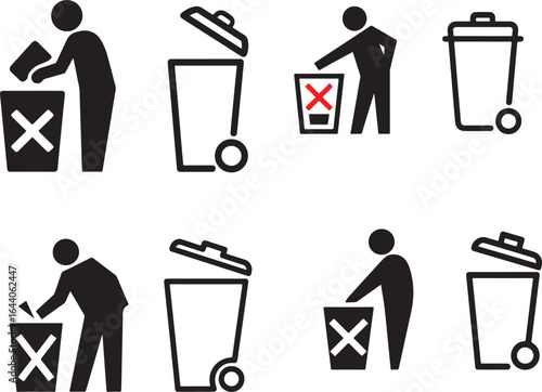 Icon set of beverage, food, and trash can symbols for bar or restaurant design