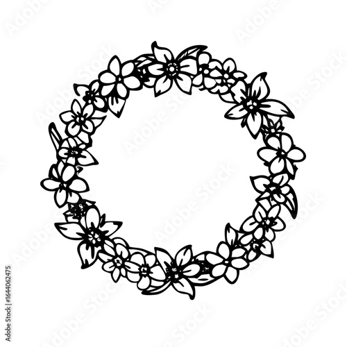 Delicate Floral Wreath A Beautifully Hand-Drawn Circle of Small Flowers and Leaves on a White Background, Perfect for Festive Decorations and Craft Projects