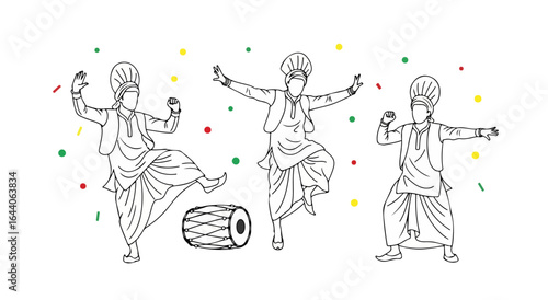 Silhouette illustration of three Bhangra dancers performing energetic poses.
