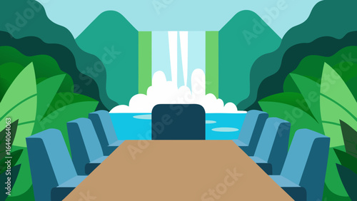 Boardroom with Panoramic Jungle Waterfall View