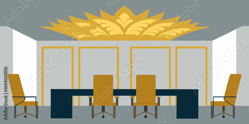 office gold leaf ceiling details silk chairs
