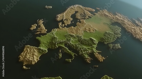 Detailed 3D Topographic Map of Europe, Country Borders, Physical Geography