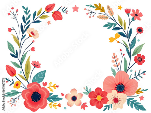 Slika na platnu birthday card frame, floral ornament border, floral frame on white, hand drawn f