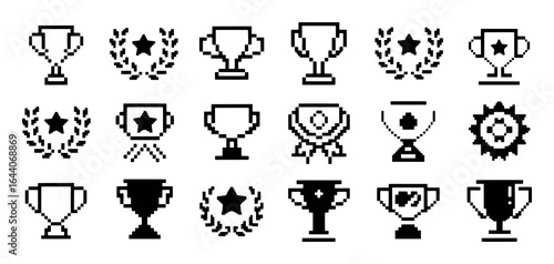 Pixelated trophy and award icons victory achievement