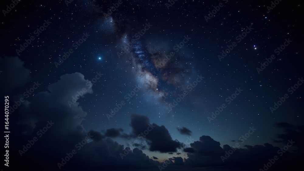 Fototapeta premium Distant Milky Way background, bright night clouds in the background