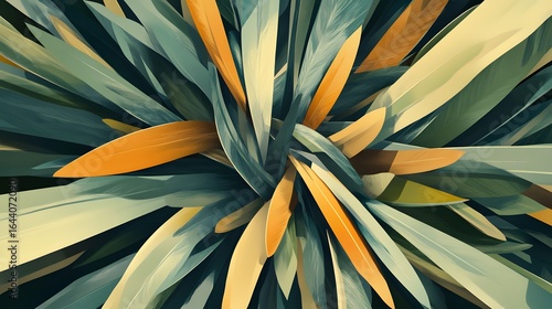 Abstract Tropical Leaves Background Teal Orange