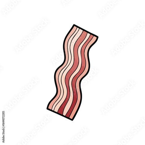 Savory Bacon Piece Graphic. Illustrative artwork of a wavy cured meat slice, featuring lean and fat layers. This visual element suggests morning meals and rich, savory flavors.