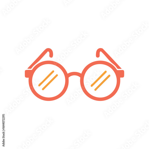 Coral Round Glasses Icon. A simple orange-pink spectacle graphic with circular frames. Represents vision, wisdom, and intellectual pursuits in a clear, modern style.