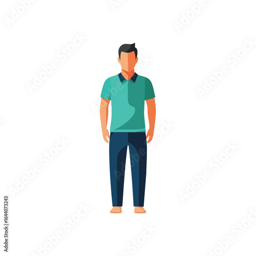 Casual Male Avatar Standing Image. Minimalist graphic of a gentleman dressed in a polo and trousers. This stylized person symbolizes a generic profile.