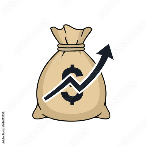 Financial Success Money Bag. This vibrant illustration depicts a wealth pouch with an ascending chart, symbolizing expanding earnings, robust investments, and market success.