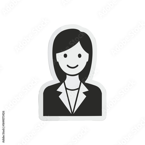 Smiling Female Professional Icon. Simple, approachable depiction of a business person. Ideal for user profiles, corporate branding, or professional networks. Conveys reliability.