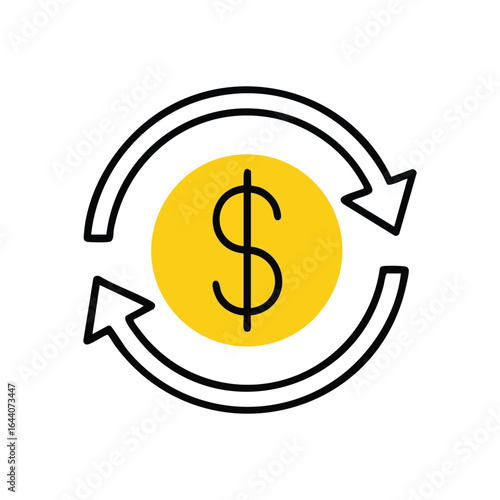 Dollar Money Exchange Cycle. Illustrates monetary transactions and currency transfers. Represents circular capital flow, refunds, or payment cycles in commerce and finance.