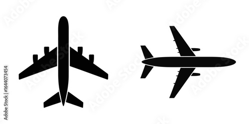 Silhouettes of commercial airplanes from different angles for aviation and travel concepts