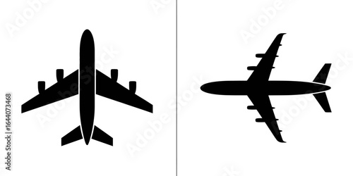 Silhouettes of commercial airplanes from different angles for aviation and travel concepts