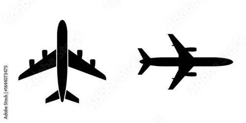 Silhouettes of commercial airplanes from different angles for aviation and travel concepts