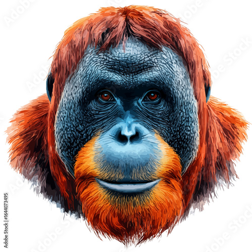 Orangutan, watercolor illustration vector, isolated on a white background.