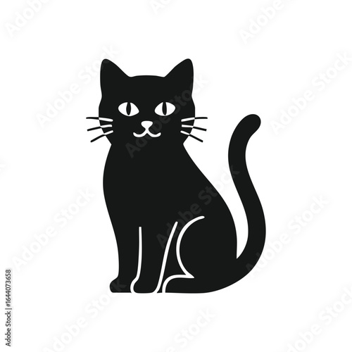 Wallpaper Mural Cute Black Cat Minimalist Art. An endearing graphic depicts a sleek dark domestic animal. Its white eyes and whiskers stand out, conveying charm and quiet elegance. Torontodigital.ca