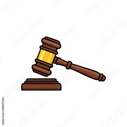 Justice Gavel and Sound Block Icon. Illustrative depiction of a wooden mallet used in legal proceedings, symbolizing fairness, authority, and judicial rulings. Ideal for legal themes or auction.