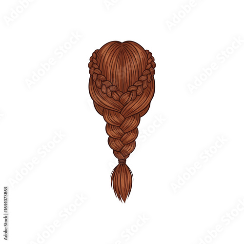 Elegant Long Braided Hairstyle. This artwork features a stunning intricate brown hair plait, evoking a sense of classic elegance and timeless charm.