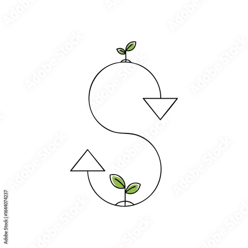 Sustainable Wealth Growth. This artwork symbolizes eco-friendly finance and a thriving planet. Fresh sprouts blossom from a currency sign, representing green investments and future abundance.